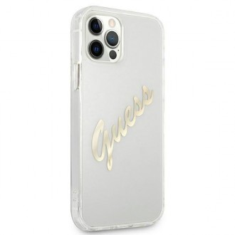 Guess GUHCP12LKTRSVGO iPhone 12 Pro Max 6,7&quot; průhledný pevný obal Vintage Script Gold