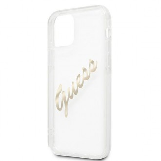 Guess GUHCP12LKTRSVGO iPhone 12 Pro Max 6,7&quot; průhledný pevný obal Vintage Script Gold