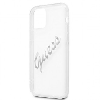 Guess GUHCP12LKTRSVSI iPhone 12 Pro Max 6,7&quot; průhledný pevný obal Vintage Script Silver