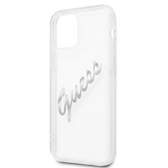 Guess GUHCP12LKTRSVSI iPhone 12 Pro Max 6,7&quot; průhledný pevný obal Vintage Script Silver