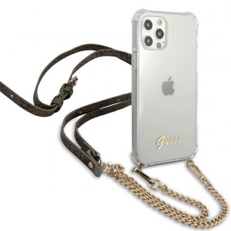 Guess GUHCP12MKC4GSGO iPhone 12/12 Pro 6,1&quot; průhledné pevné pouzdro 4G zlatý řetěz