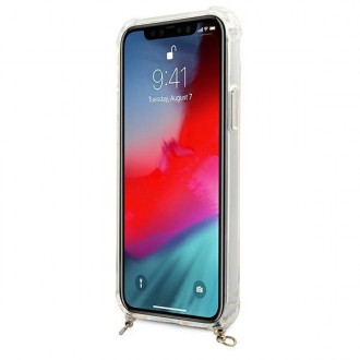 Guess GUHCP12MKC4GSGO iPhone 12/12 Pro 6,1&quot; průhledné pevné pouzdro 4G zlatý řetěz