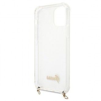 Guess GUHCP12MKC4GSGO iPhone 12/12 Pro 6,1&quot; průhledné pevné pouzdro 4G zlatý řetěz