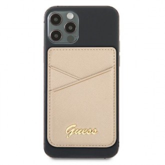 Slot na kartu Guess Wallet GUWMSSASLGO MagSafe Saffiano zlatá/zlatá