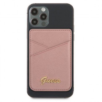Slot na kartu Guess Wallet GUWMSSASLPI MagSafe Saffiano růžová/růžová