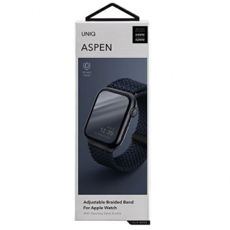 UNIQ pasek Aspen Apple Watch 44/42/45mm Series 4/5/6/7/8/SE/SE2 Braided niebieski/oxford blue