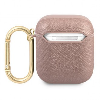 Kryt AirPods Guess GUA2SASMP růžový/růžový Saffiano Script Metal Collection