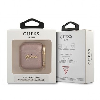 Kryt AirPods Guess GUA2SASMP růžový/růžový Saffiano Script Metal Collection