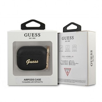 Guess GUAPSASMK AirPods Pro kryt black/black Saffiano Script Metal Collection