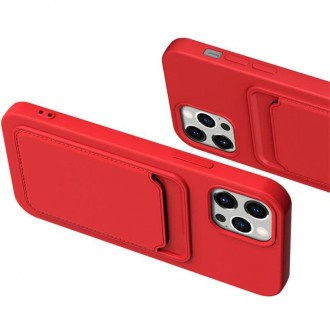 Card Case Silicone Wallet with Card Slot Documents for iPhone 13 mini red