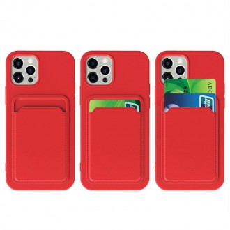 Card Case Silicone Wallet with Card Slot Documents for iPhone 13 mini red