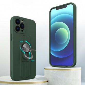 Ring Case silicone case with finger grip and stand for Samsung Galaxy A42 5G dark green