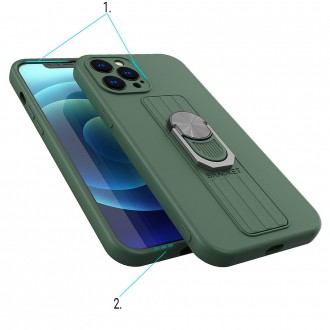 Ring Case silicone case with finger grip and stand for Samsung Galaxy S21+ 5G (S21 Plus 5G) dark green
