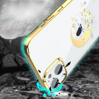 Kingxbar Moon Series luxury case with Swarovski crystals for iPhone 13 gold (Flower)