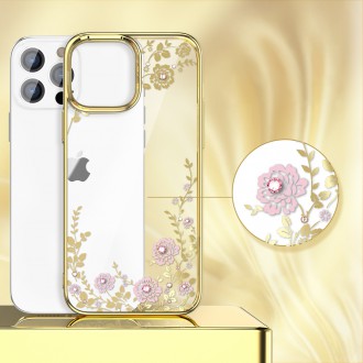 Kingxbar Moon Series luxury case with Swarovski crystals for iPhone 13 Pro pink-gold