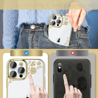 Kingxbar Moon Series luxury case with Swarovski crystals for iPhone 13 Pro pink-gold
