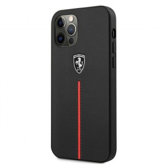 Ferrari FEOMSHCP12LBK iPhone 12 Pro Max černo/černé pevné pouzdro Off Track Leather Nylon Stripe