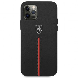 Ferrari FEOMSHCP12LBK iPhone 12 Pro Max černo/černé pevné pouzdro Off Track Leather Nylon Stripe
