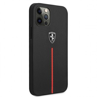 Ferrari FEOMSHCP12LBK iPhone 12 Pro Max černo/černé pevné pouzdro Off Track Leather Nylon Stripe