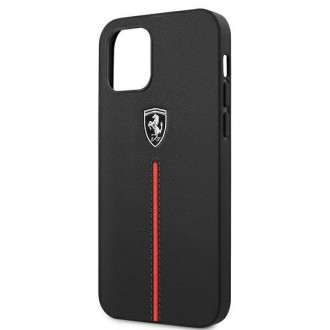 Ferrari FEOMSHCP12LBK iPhone 12 Pro Max černo/černé pevné pouzdro Off Track Leather Nylon Stripe