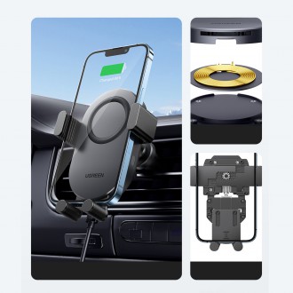 [RETURNED ITEM] Ugreen Car Qi Wireless Charger 15W Car Phone Holder on Ventilation Grille Black (40118 CD256)