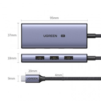 Ugreen 4in1 multi-functional HUB USB Type C - 3x USB 3.2 Gen 1 / HDMI 2.1 8K 30Hz gray (50629 CM500)