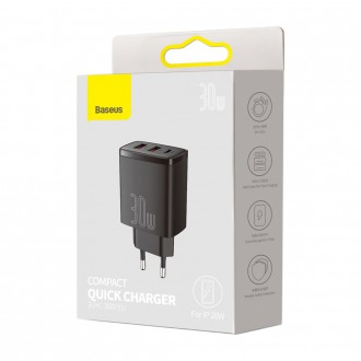 [PO VRÁCENÍ] Kompaktní rychlonabíječka Baseus 2x USB / USB Typ C 30W 3A napájení Quick Charge černá (CCXJ-E01)