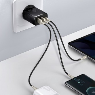 [PO VRÁCENÍ] Kompaktní rychlonabíječka Baseus 2x USB / USB Typ C 30W 3A napájení Quick Charge černá (CCXJ-E01)