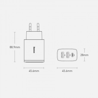 [PO VRÁCENÍ] Kompaktní rychlonabíječka Baseus 2x USB / USB Typ C 30W 3A napájení Quick Charge černá (CCXJ-E01)