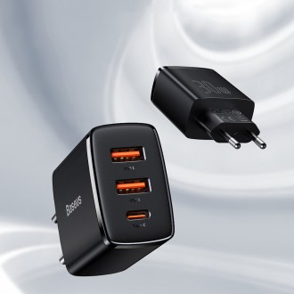 Baseus Kompaktní rychlá nabíječka 2x USB / USB Typ C 30W 3A Power Delivery Quick Charge bílá (CCXJ-E02)