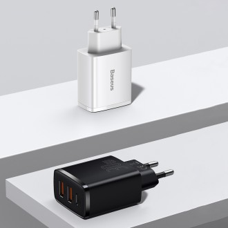 Baseus Kompaktní rychlá nabíječka 2x USB / USB Typ C 30W 3A Power Delivery Quick Charge bílá (CCXJ-E02)