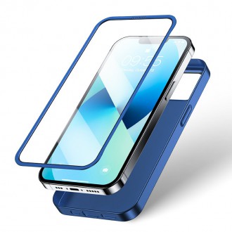 Joyroom 360 Full Case front and back cover for iPhone 13 + tempered glass screen protector blue (JR-BP927 blue)