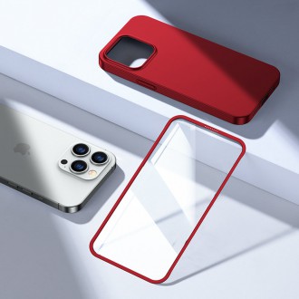 Joyroom 360 Full Case front and back cover for iPhone 13 Pro Max + tempered glass screen protector red (JR-BP928 red)