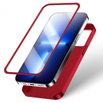 Joyroom 360 Full Case front and back cover for iPhone 13 Pro + tempered glass screen protector red (JR-BP935 red)