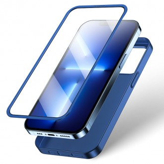 Joyroom 360 Full Case front and back cover for iPhone 13 Pro + tempered glass screen protector blue (JR-BP935 blue)