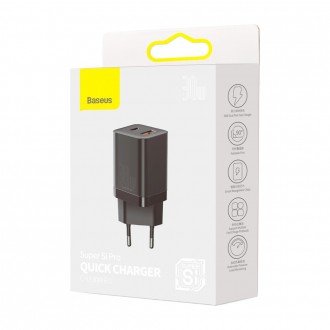 Rychlá nabíječka Baseus Super Si Pro USB / USB Typ C 30W Power Delivery Quick Charge černá (CCSUPP-E01)