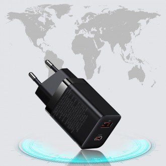 Rychlá nabíječka Baseus Super Si Pro USB / USB Typ C 30W Power Delivery Quick Charge černá (CCSUPP-E01)