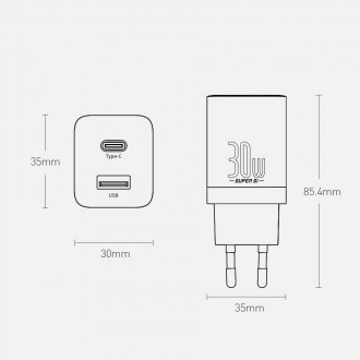 Rychlá nabíječka Baseus Super Si Pro USB / USB Typ C 30W Power Delivery Quick Charge černá (CCSUPP-E01)