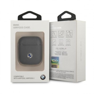 BMW BMA2SSLNA AirPods cover granatowy/navy Geniune Leather Silver Logo