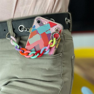 Color Chain Case gel flexible elastic case cover with a chain pendant for iPhone 12 Pro multicolour