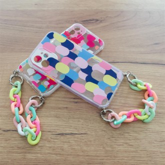 Color Chain Case gel flexible elastic case cover with a chain pendant for iPhone 12 Pro multicolour