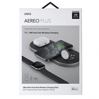Uniq Indukční nabíječka Aereo Plus 3v1 30W Rychlé nabíjení černá/obisdian úplet černá (LITHOS Collective)
