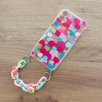 Color Chain Case gel flexible elastic case cover with a chain pendant for iPhone 13 mini multicolour  (1)