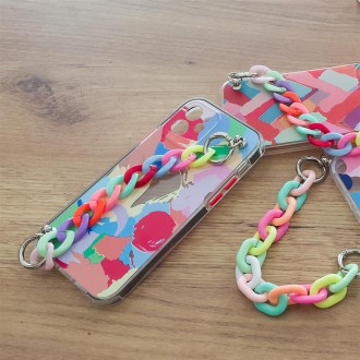 Color Chain Case gel flexible elastic case cover with a chain pendant for iPhone 13 multicolour  (2)
