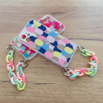 Color Chain Case gel flexible elastic case cover with a chain pendant for iPhone 13 Pro Max multicolour  (4)