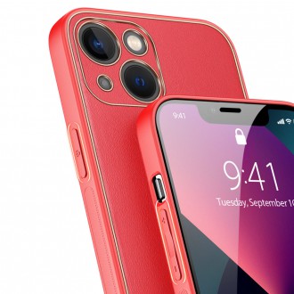Dux Ducis Yolo elegant case made of soft TPU and PU leather for iPhone 13 red