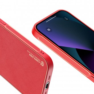 Dux Ducis Yolo elegant case made of soft TPU and PU leather for iPhone 13 red
