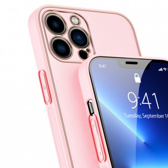Dux Ducis Yolo elegant case made of soft TPU and PU leather for iPhone 13 Pro pink