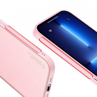 Dux Ducis Yolo elegant case made of soft TPU and PU leather for iPhone 13 Pro pink