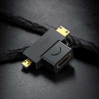 Ugreen adapter HDMI Type A (female) to mini HDMI (male) / micro HDMI (male) black (20144)